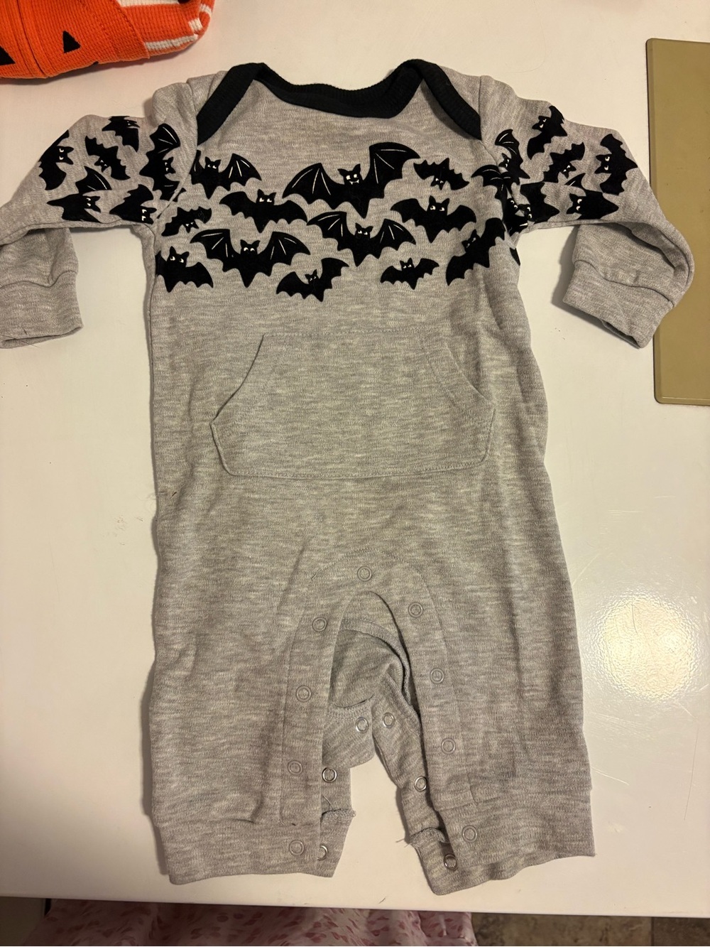 Gray Baby One-Piece with Black Bats Halloween Print 3-6 months